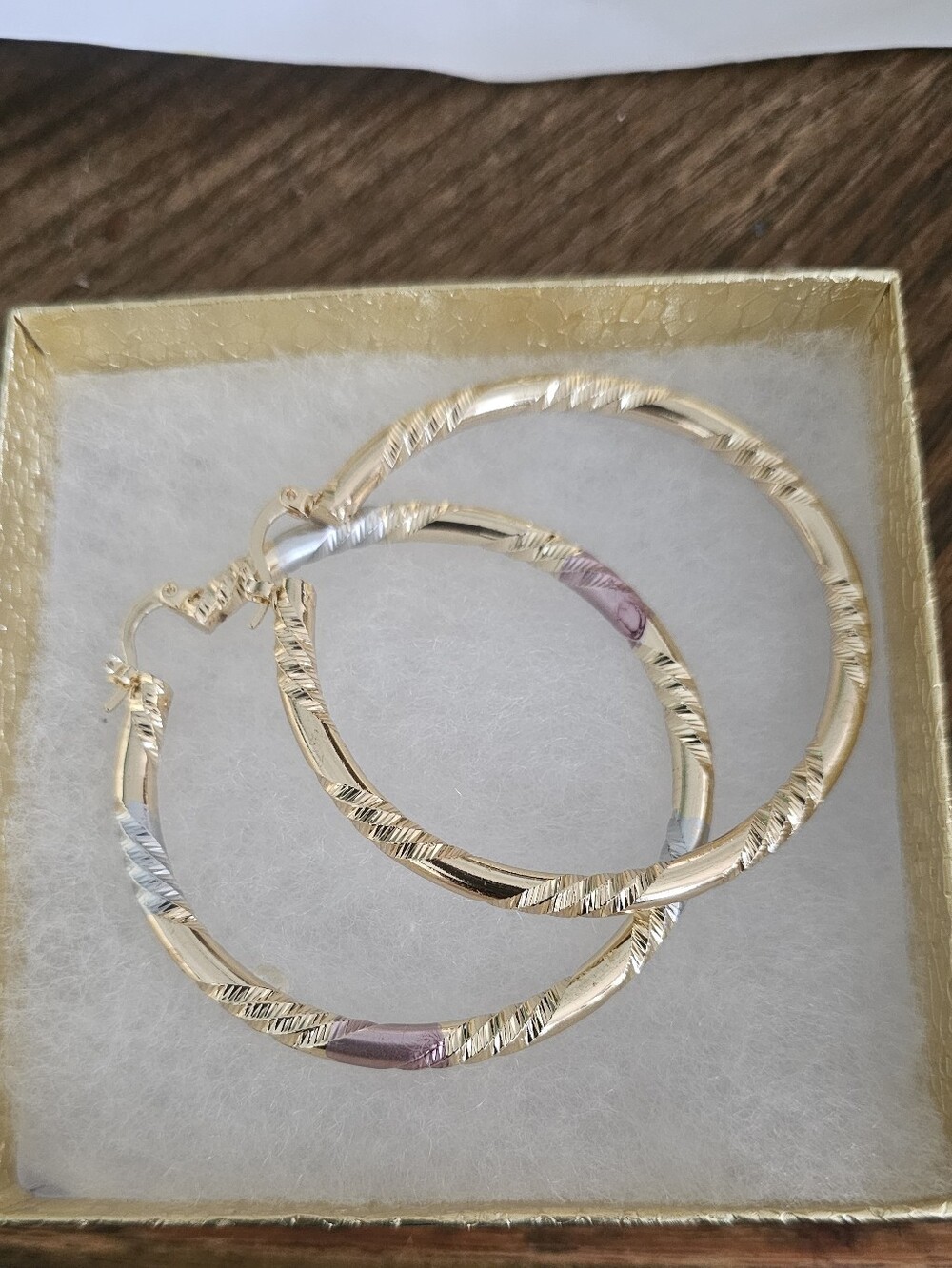 Gold-Tone Tri-Color Textured Hoop Earrings